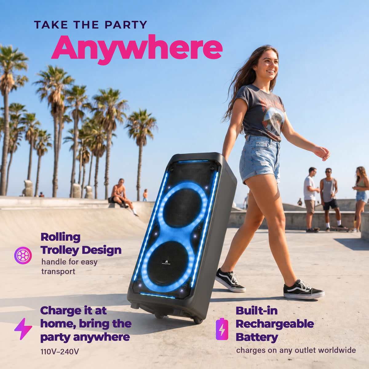 Max Power Thunder X-Bass Portable Party Speaker, Dual 10-Inch Woofers, Bluetooth