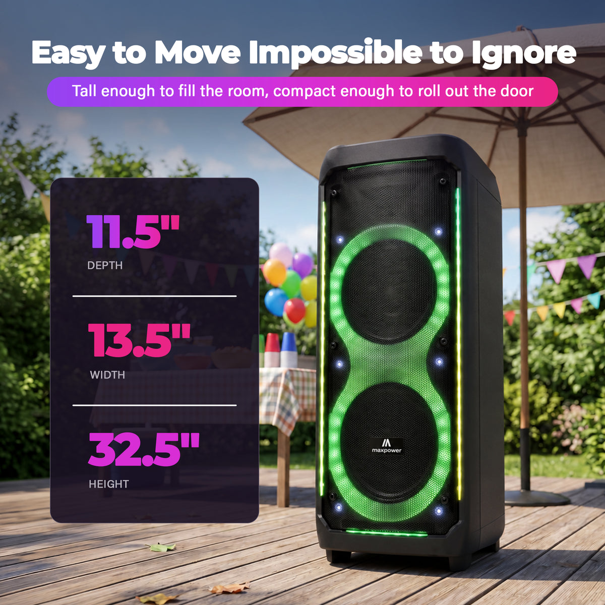 Max Power Thunder X-Bass Portable Party Speaker, Dual 10-Inch Woofers, Bluetooth