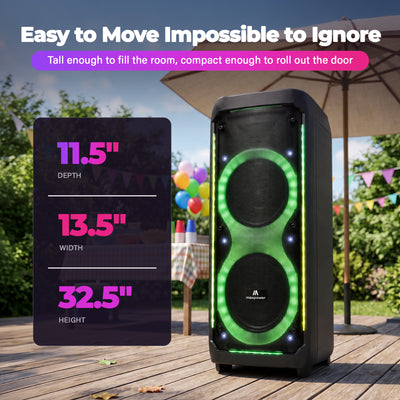 Max Power Thunder X-Bass Portable Party Speaker, Dual 10-Inch Woofers, Bluetooth