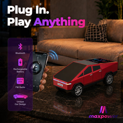 Max Power Cybertruck Wireless Bluetooth Speaker with Front LED Lights, Red - VMInnovations