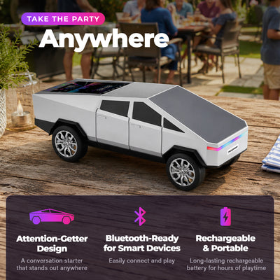 Max Power Cybertruck Wireless Bluetooth Speaker with Front LED Lights, Silver - VMInnovations