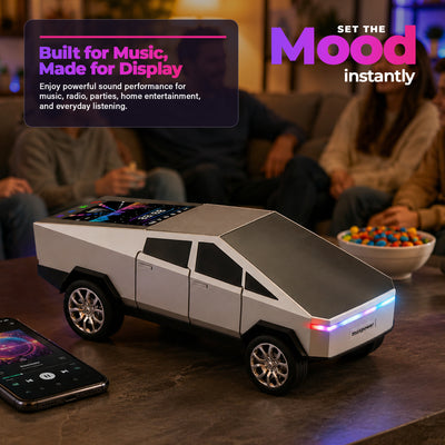 Max Power Cybertruck Wireless Bluetooth Speaker with Front LED Lights, Silver - VMInnovations