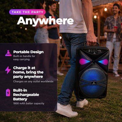 Max Power MPD827 Karaoke Bluetooth Speaker with 8" Woofer, Mic and Carry Handle