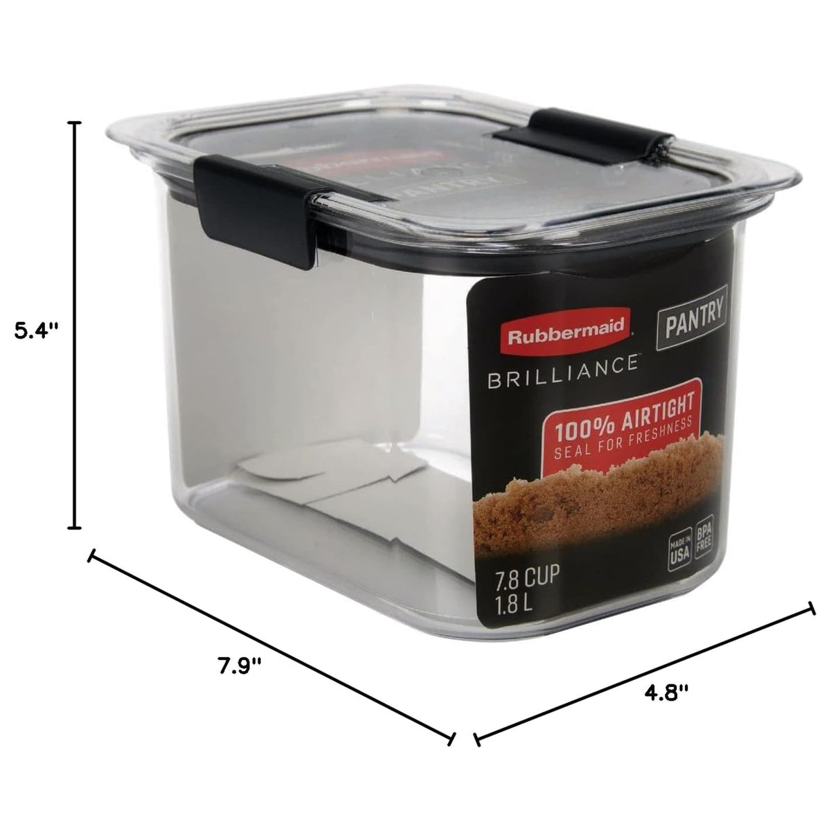 Rubbermaid Brilliance Pantry Airtight and BPA Free Food Storage Container, 7.8 Cup, Gray