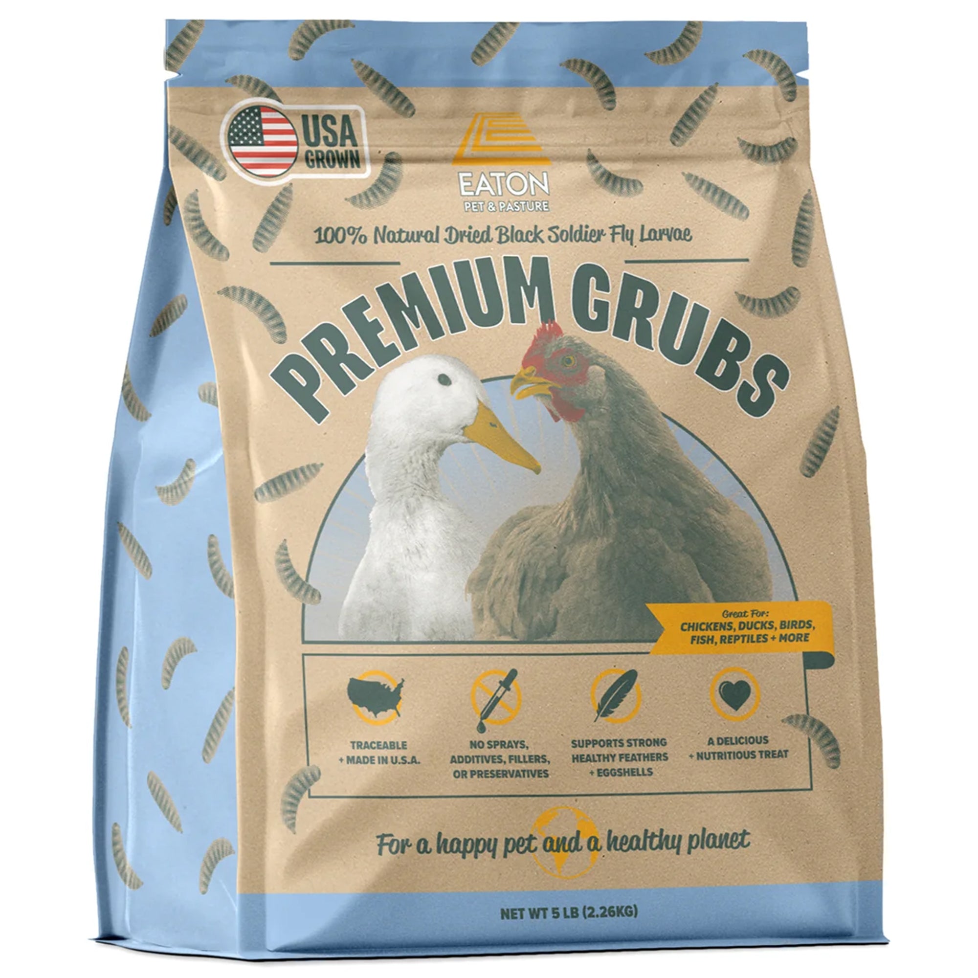 Eaton Pet and Pasture Premium Grubs, High-Calcium Treat for Chickens, Ducks, 5Lb - VMInnovations