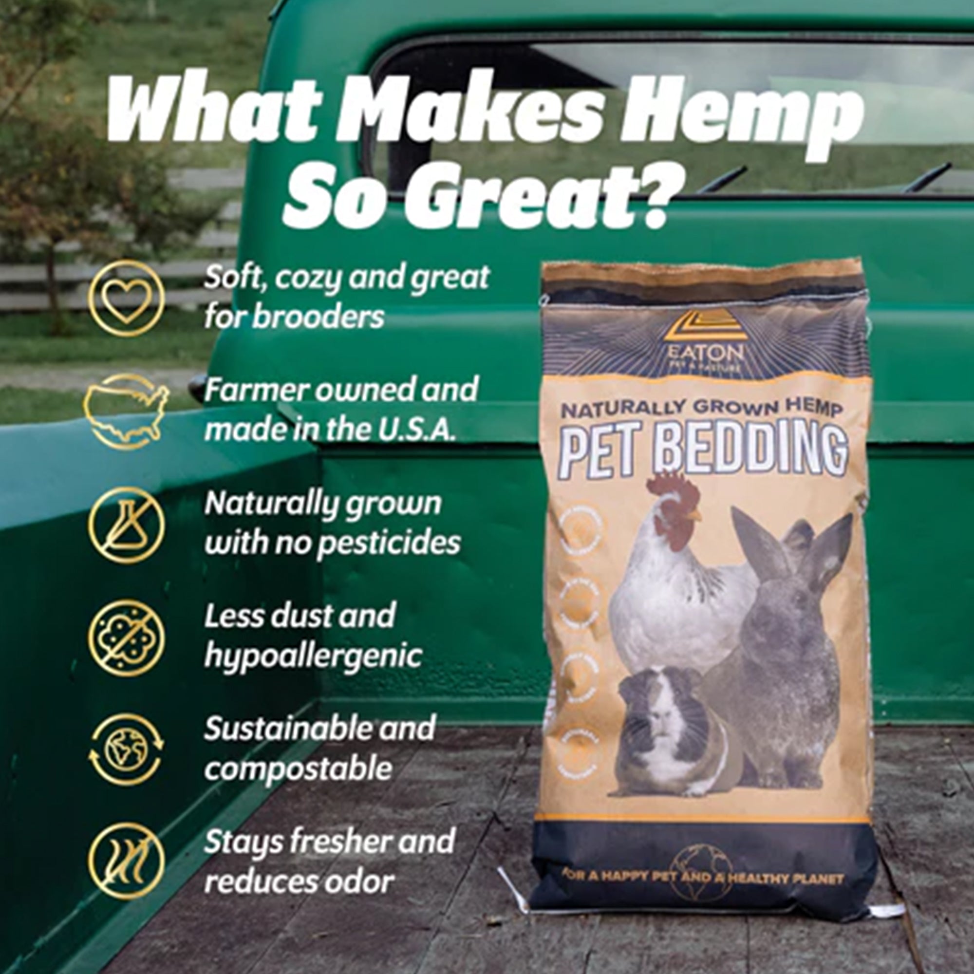 Eaton Pet and Pasture USA-Grown Hemp Bedding for Chickens & Rabbits, 8-Lb Bag (Open Box)