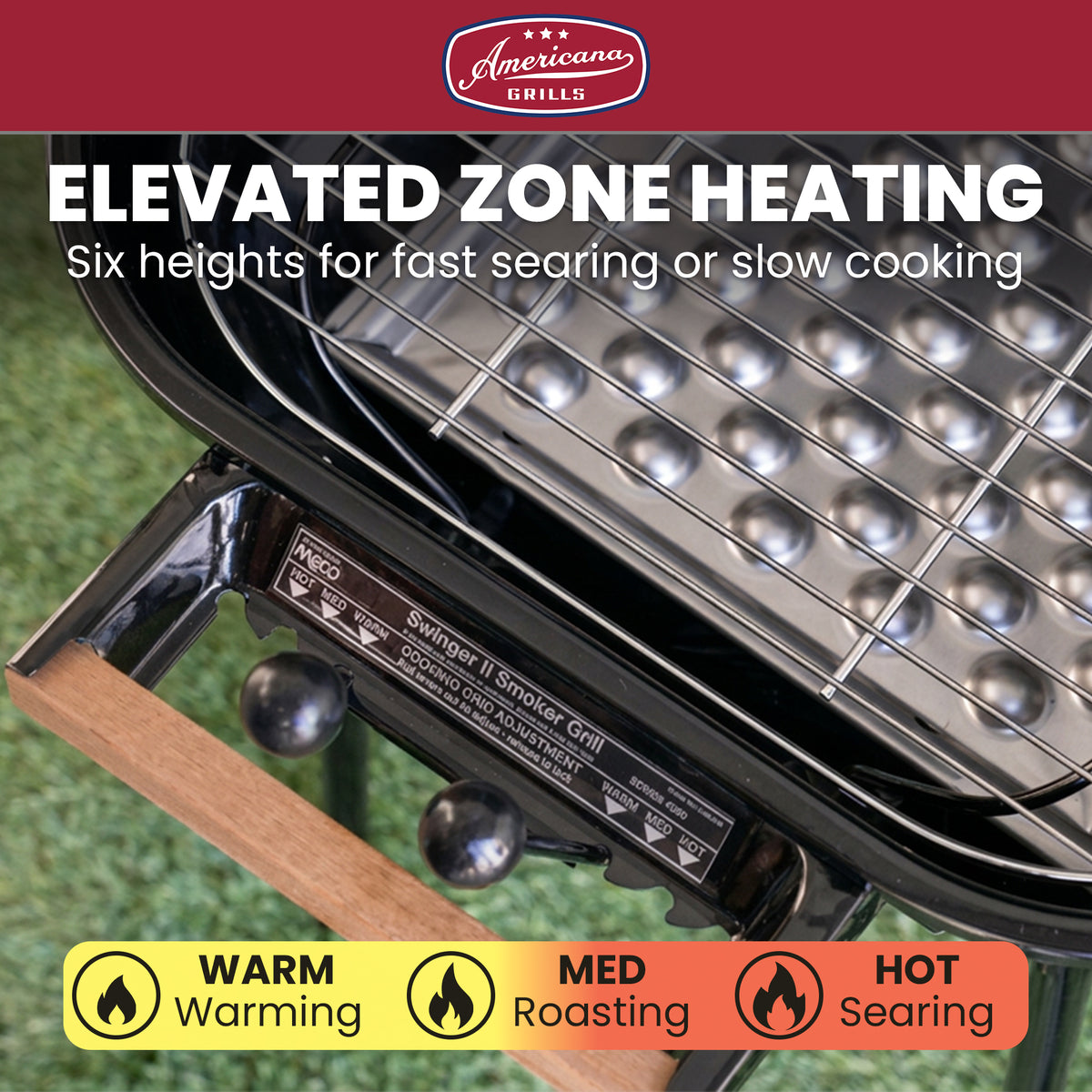 Americana The Swinger Portable Charcoal BBQ Grill with One Side Table, Red - VMInnovations
