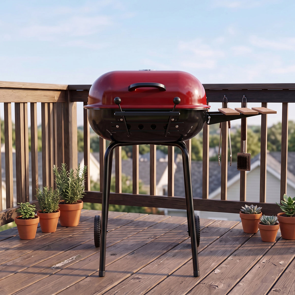 Americana The Swinger Portable Charcoal BBQ Grill with One Side Table, Red - VMInnovations