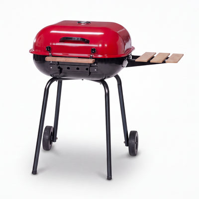 Americana The Swinger Portable Charcoal BBQ Grill with One Side Table, Red - VMInnovations