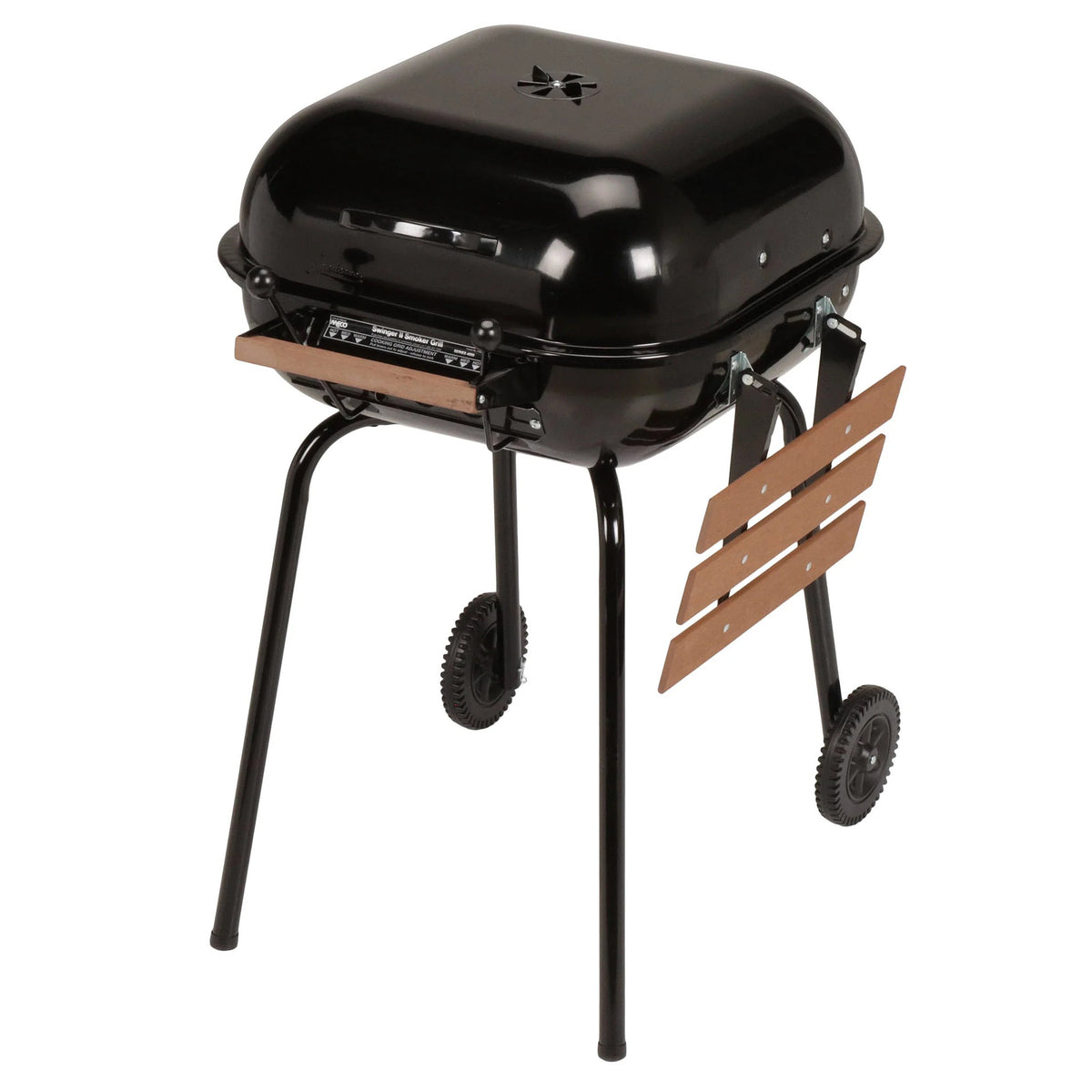 Americana The Swinger Portable Charcoal BBQ Grill w/ One Side Table, Black - VMInnovations