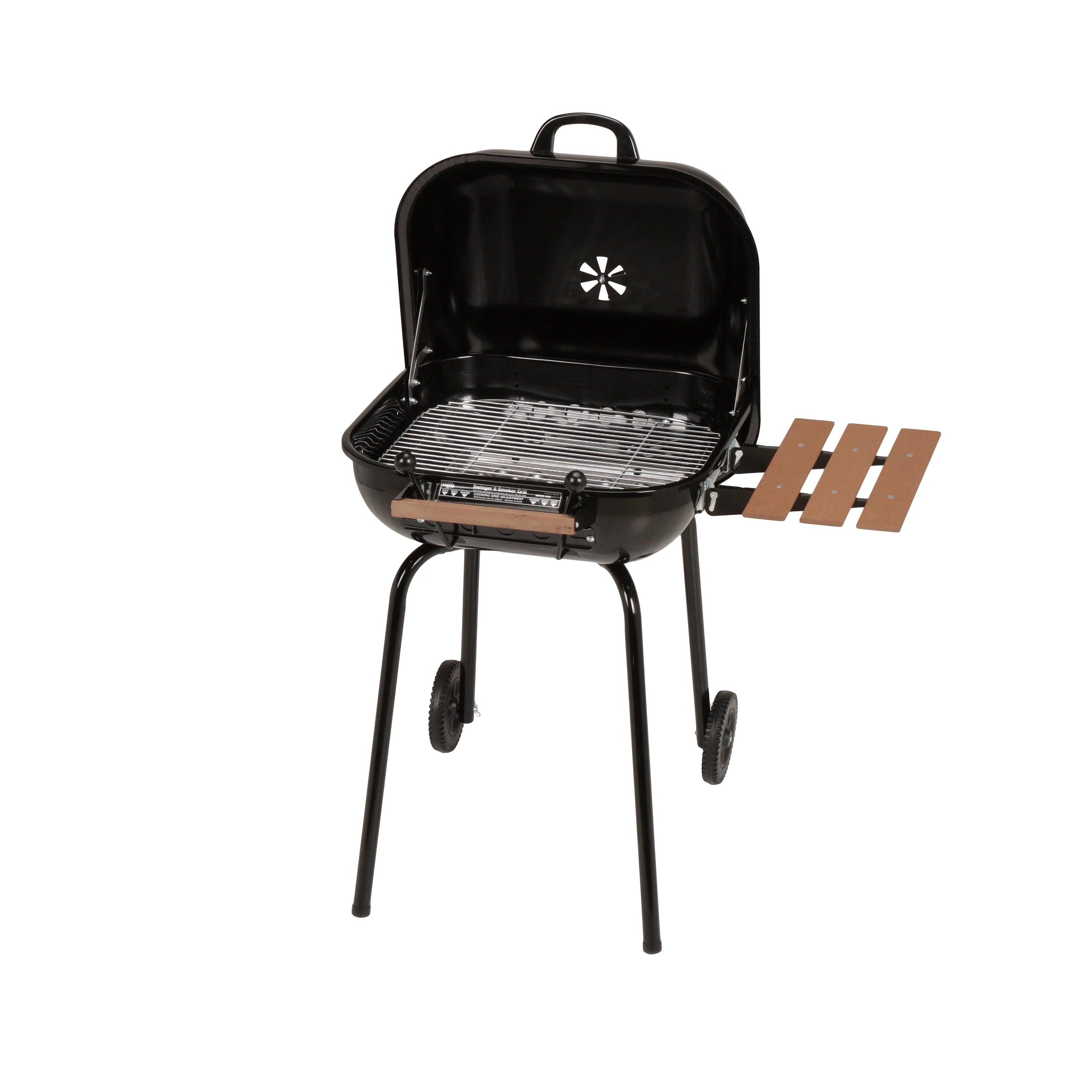 Americana The Swinger Portable Charcoal BBQ Grill w/ One Side Table, Black