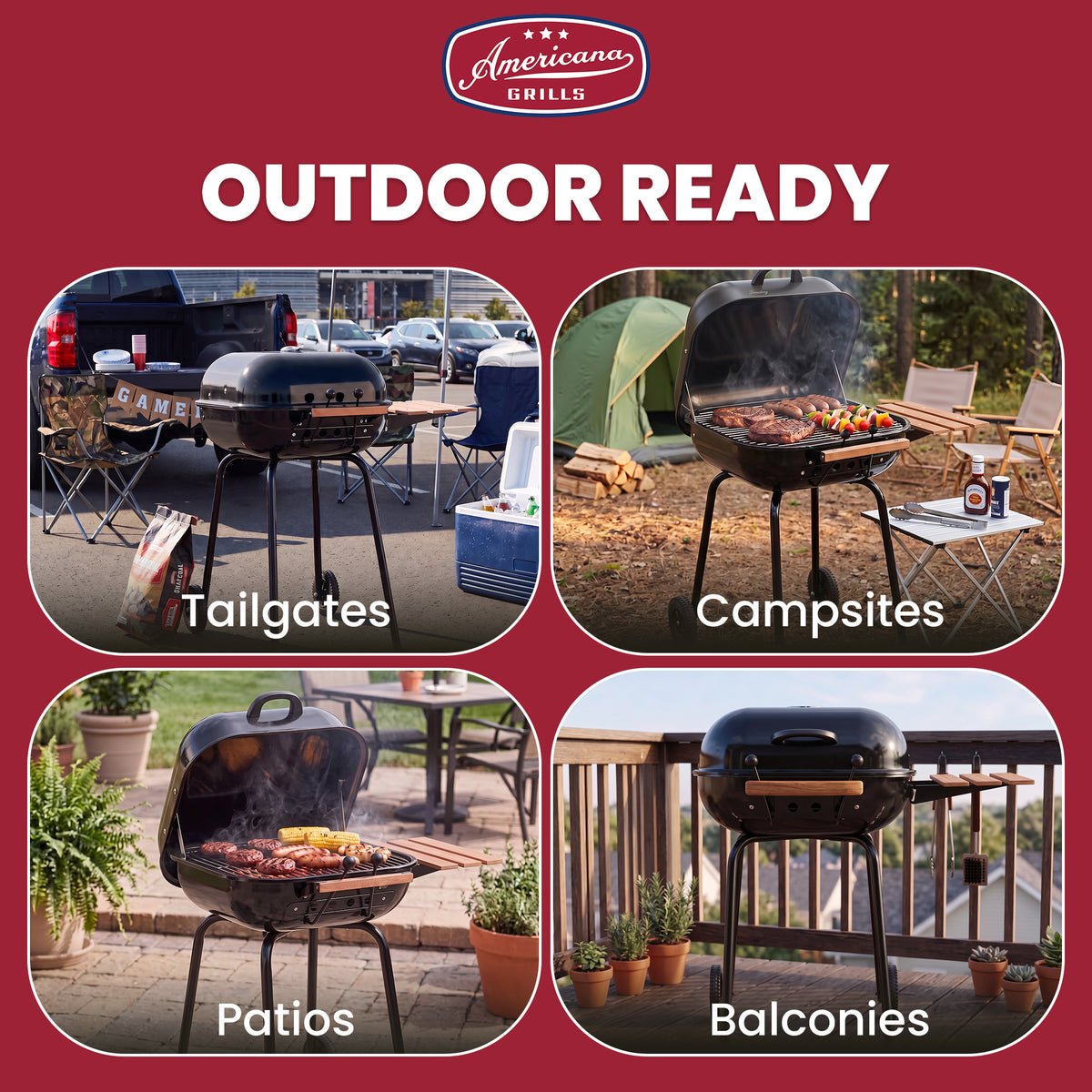 Americana The Swinger Portable Charcoal BBQ Grill w/ One Side Table, Black - VMInnovations