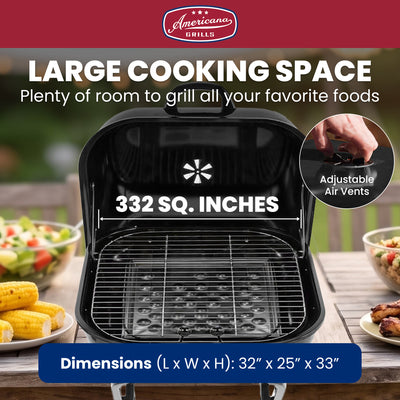 Americana The Swinger Portable Charcoal BBQ Grill w/ One Side Table, Black - VMInnovations