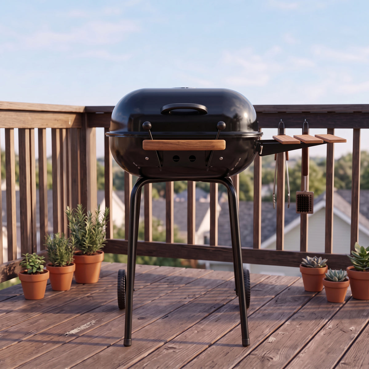 Americana The Swinger Portable Charcoal BBQ Grill w/ One Side Table, Black - VMInnovations