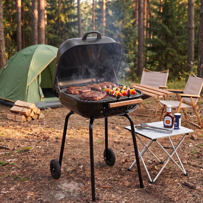 Americana The Swinger Portable Charcoal BBQ Grill w/ One Side Table, Black - VMInnovations