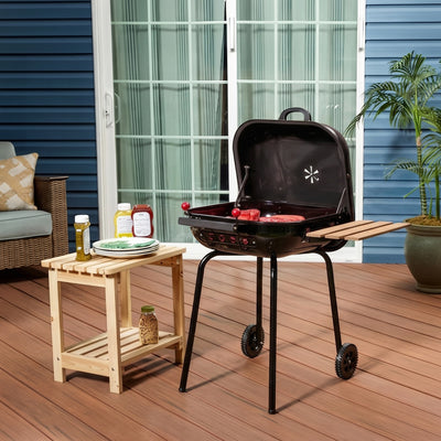 Americana The Swinger Portable Charcoal BBQ Grill w/ One Side Table, Black - VMInnovations
