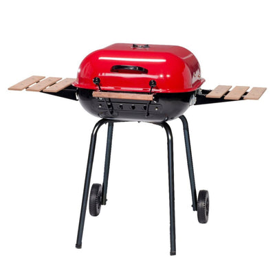 Americana The Swinger Portable Charcoal BBQ Grill with Two Side Tables, Red