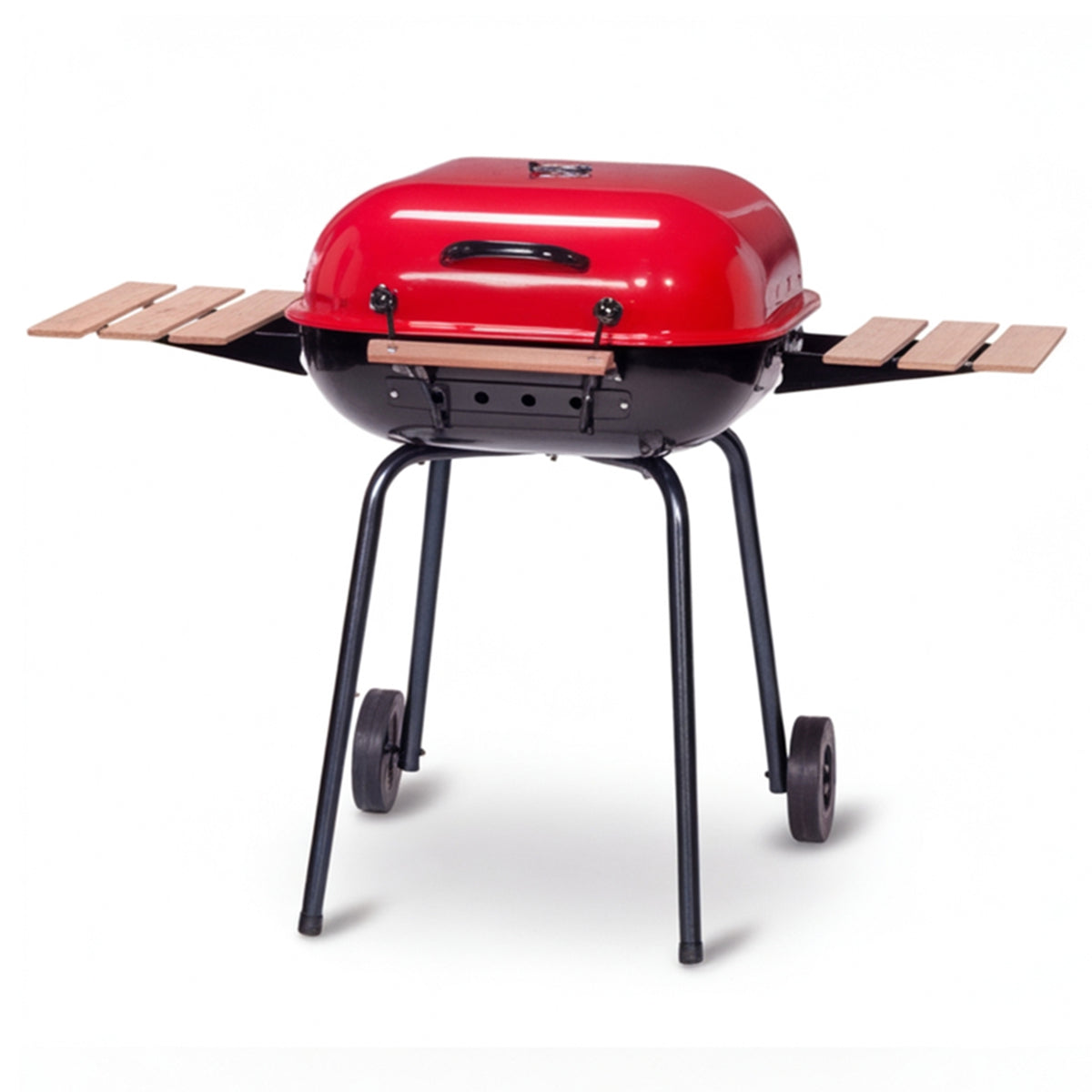 Americana The Swinger Portable Charcoal BBQ Grill with Two Side Tables, Red - VMInnovations