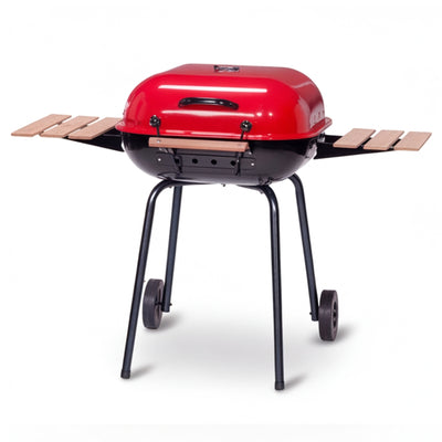 Americana The Swinger Portable Charcoal BBQ Grill with Two Side Tables, Red - VMInnovations