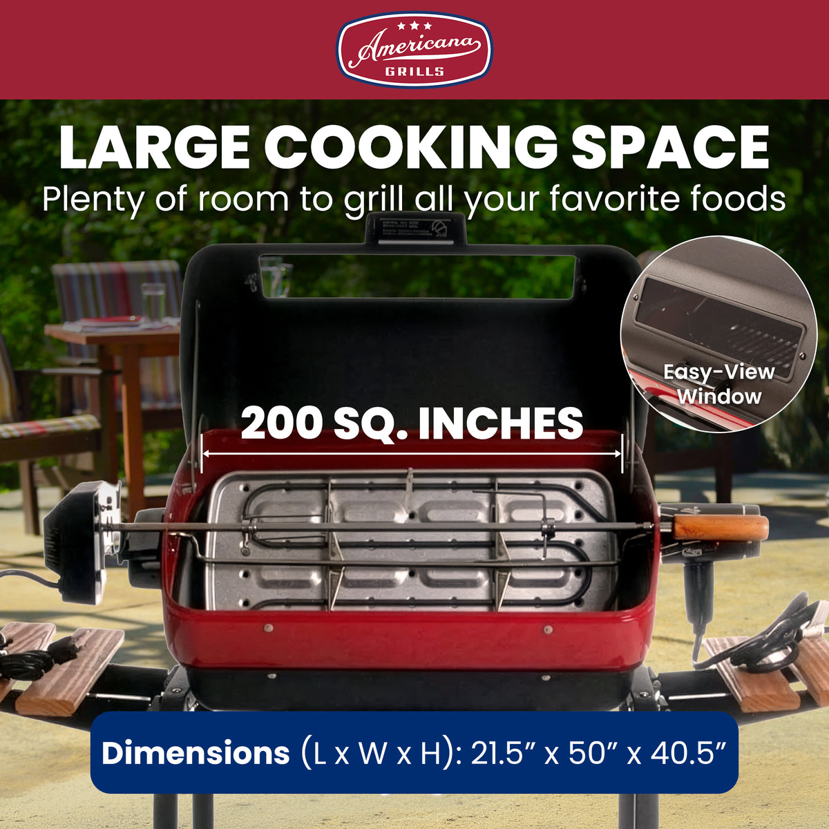 Americana 3-Zone Electric Tabletop BBQ Grill with Cart, Side Tables & Shelf - VMInnovations