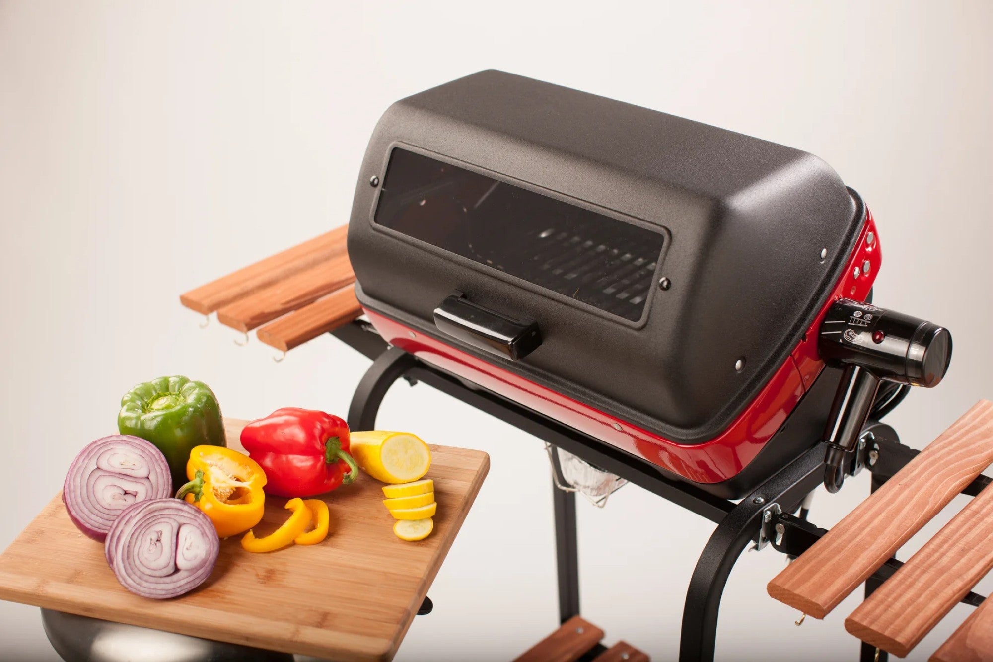Americana 3-Zone Electric Tabletop BBQ Grill with Cart, Side Tables & Shelf
