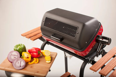 Americana 3-Zone Electric Tabletop BBQ Grill with Cart, Side Tables & Shelf