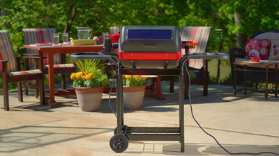 Americana 3-Zone Electric Tabletop BBQ Grill w/ Cart & Polymer Side Tables