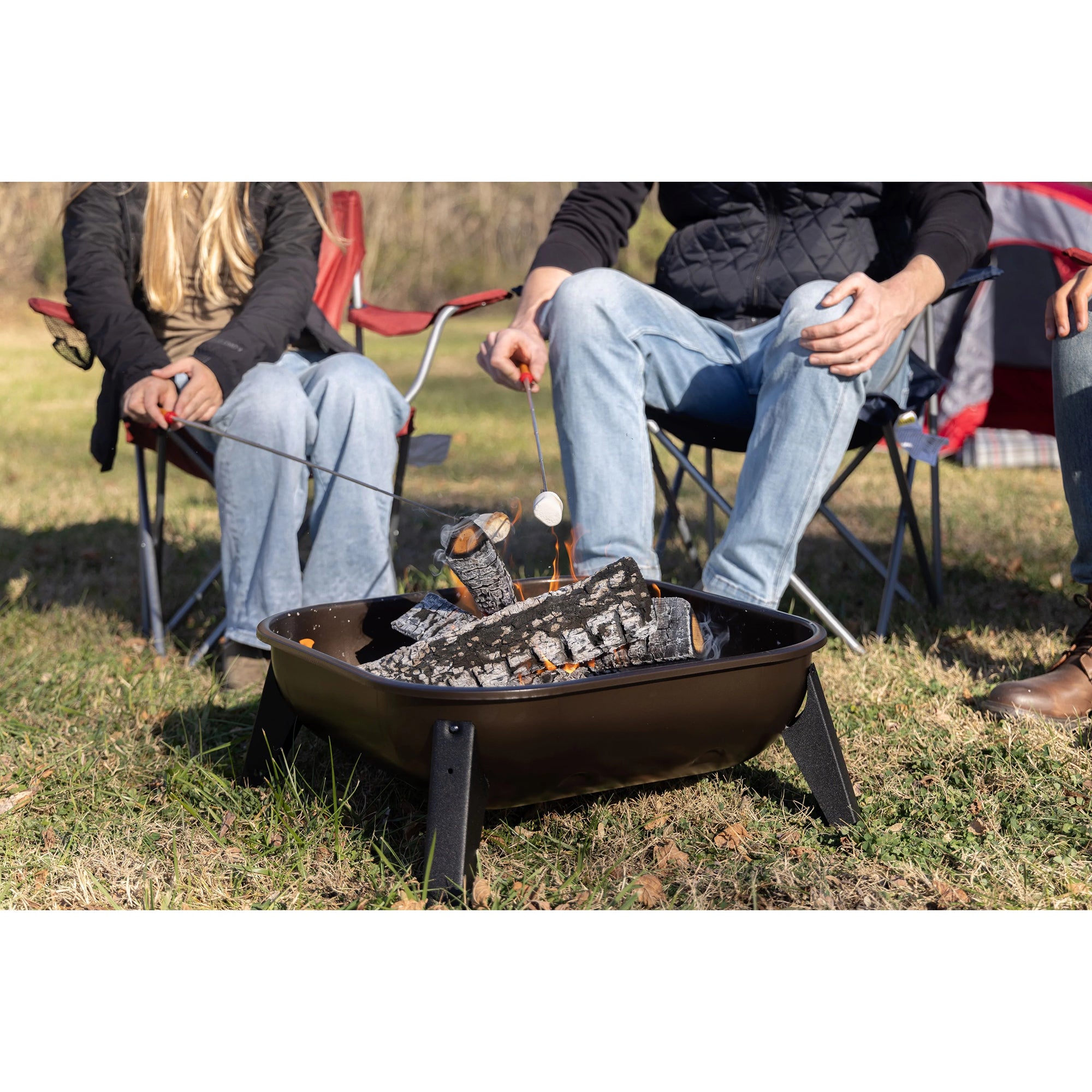 Americana Hang-A-Round Portable Steel Fire Pit for Outdoor and Camping, Bronze