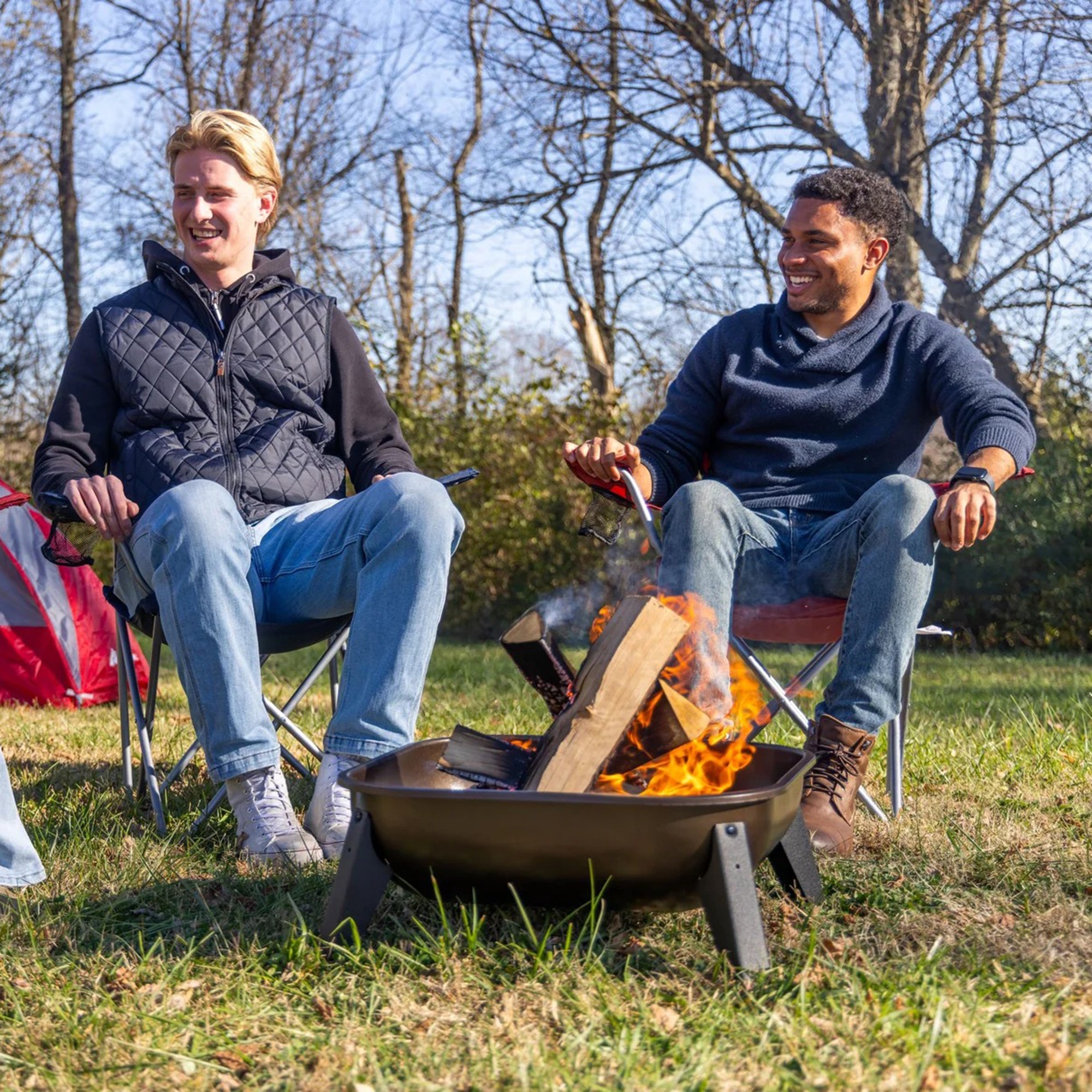 Americana Hang-A-Round Portable Steel Fire Pit for Outdoor and Camping, Bronze