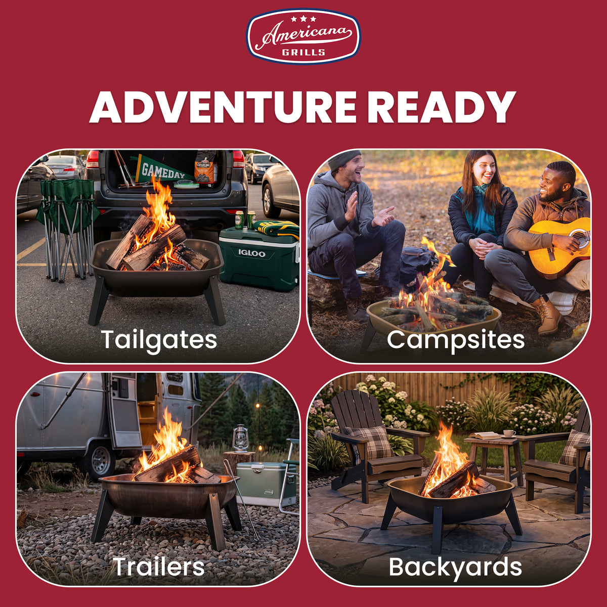 Americana Hang-A-Round Portable Steel Fire Pit for Outdoor and Camping, Bronze - VMInnovations