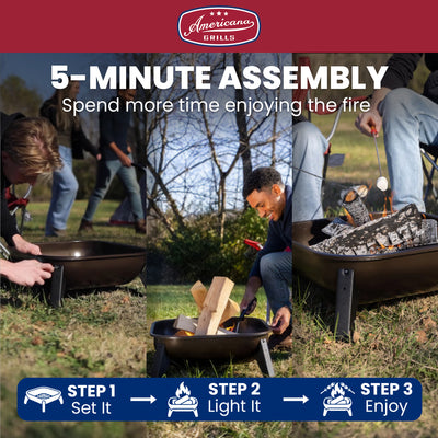 Americana Hang-A-Round Portable Steel Fire Pit for Outdoor and Camping, Bronze - VMInnovations
