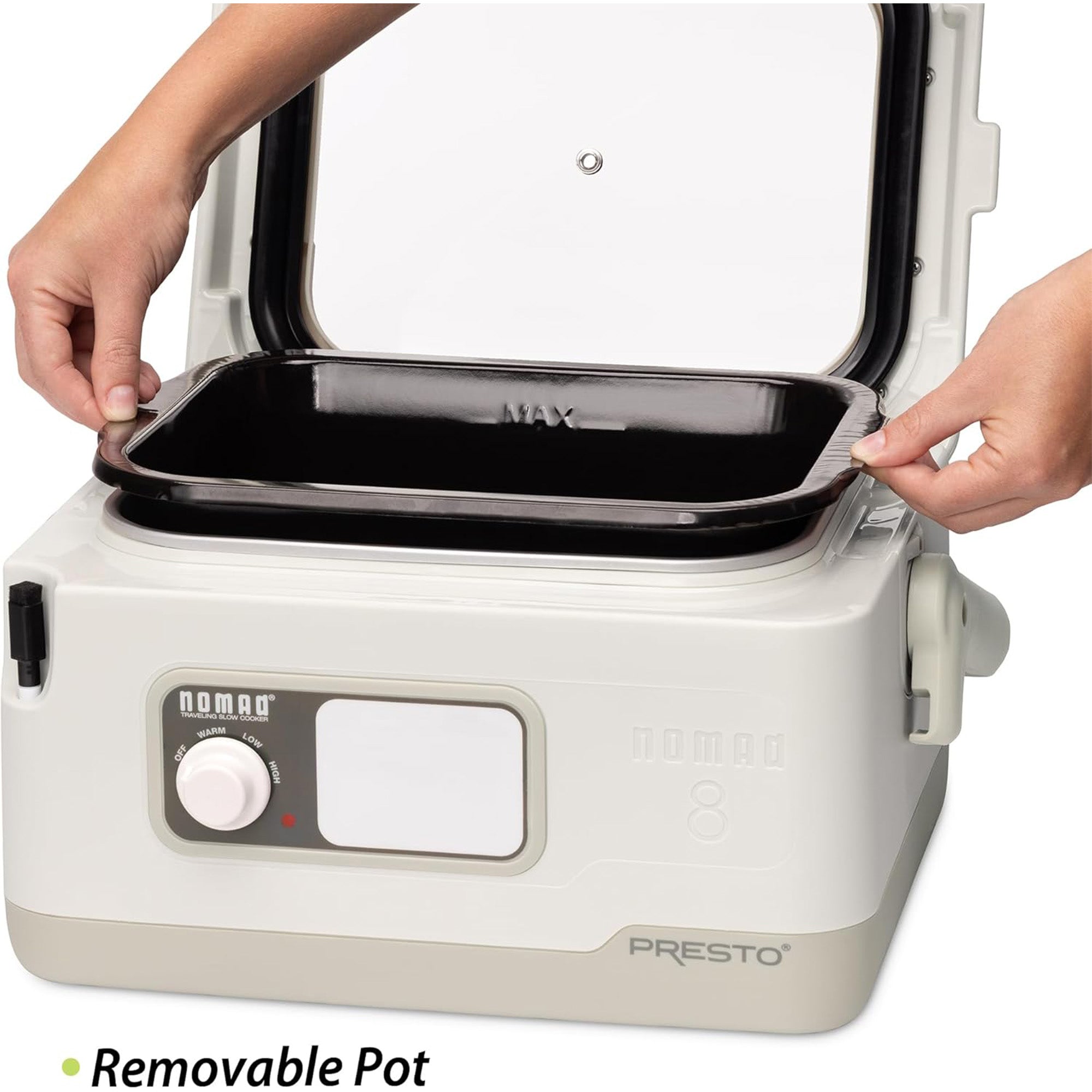 Presto 06030 8 Quart Nomad Portable Electric Slow Cooker with Locking Lid, White
