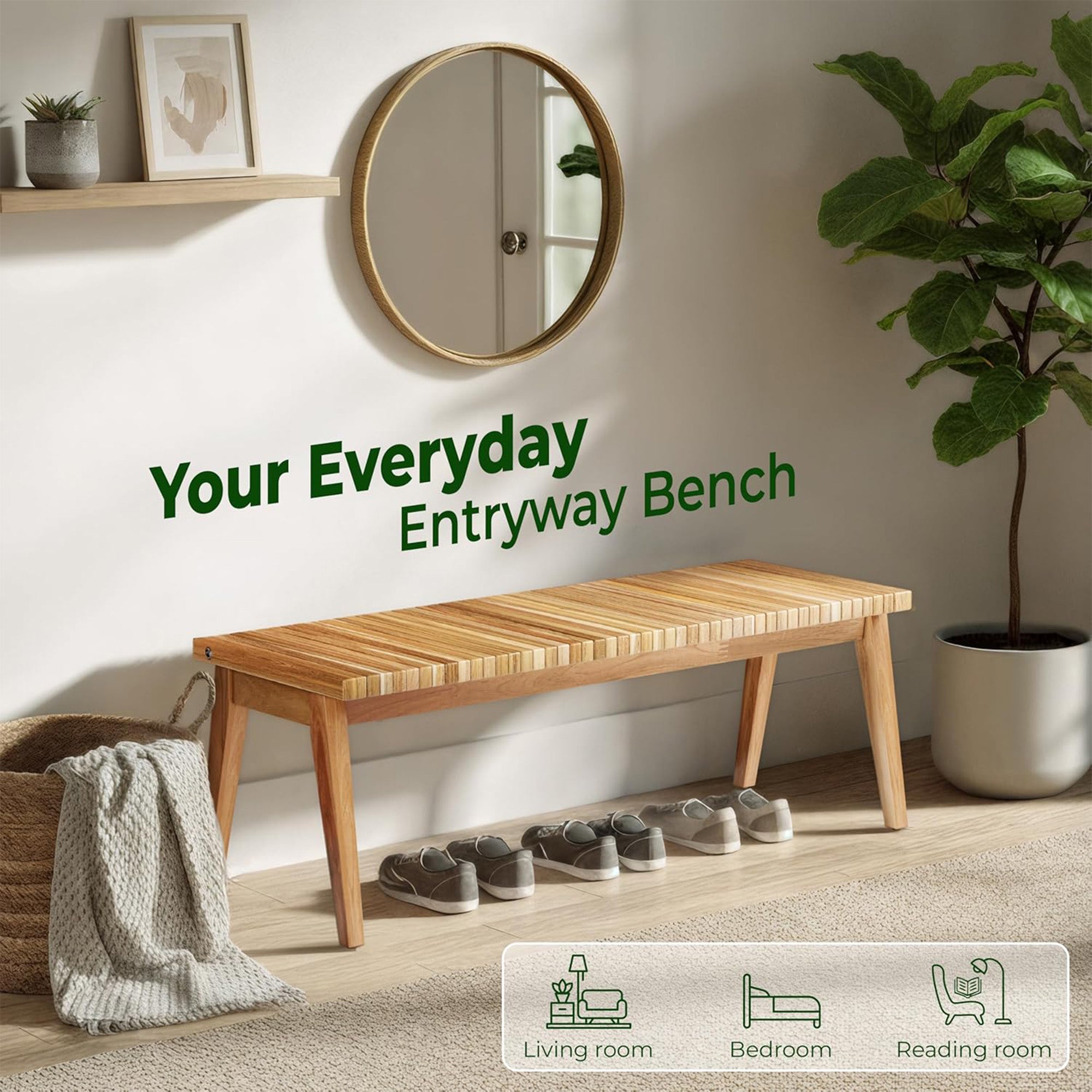 Melino 47 Inch 3-in-1 Convertible Acacia Wood Bench for Indoors and Outdoors