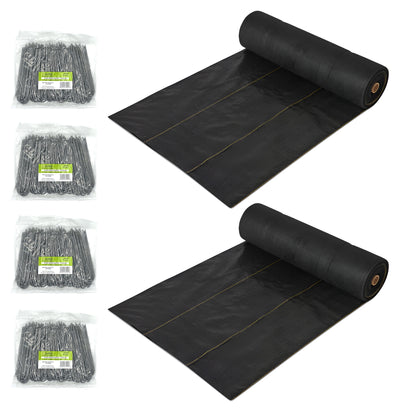 DeWitt 2 Pack P6 Pro 5 Weed Barrier & 4 Pack U-Shaped Rounded Top Anchor Pins