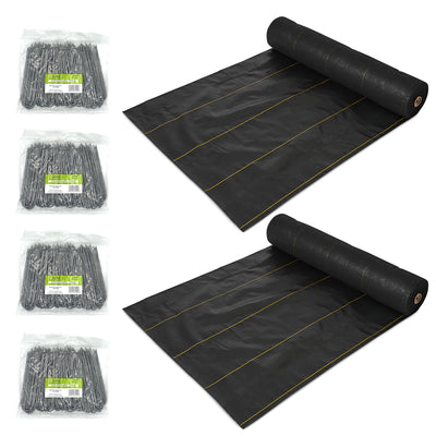 DeWitt 2 Pack P4 Pro 5 Weed Barrier & 4 Pack U-Shaped Rounded Top Anchor Pins