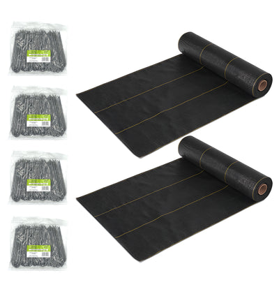 DeWitt 2 Pack Sunbelt Weed Barrier Cover and 4 Pack Anchor Pins for Landscaping