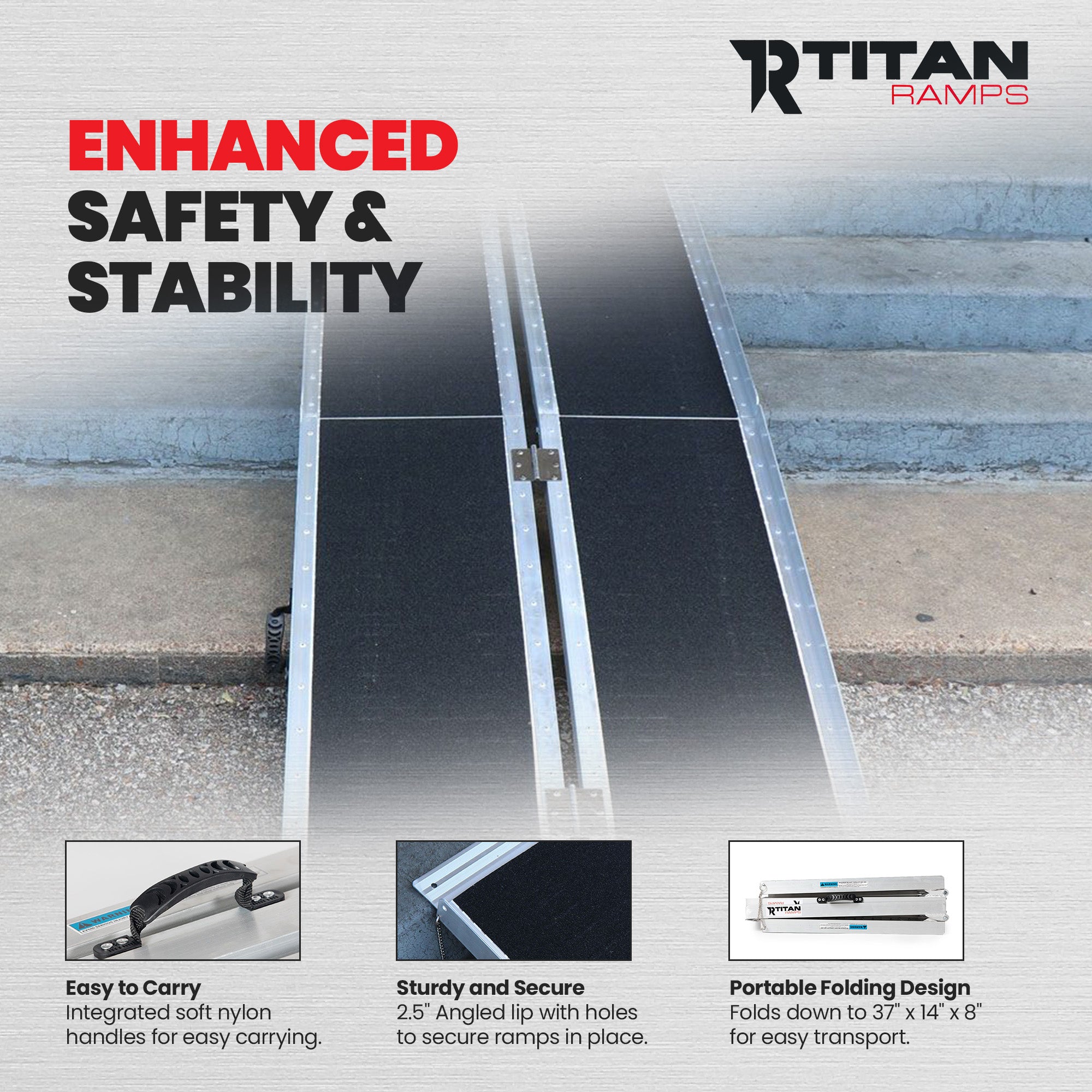 Titan Ramps 6 Foot Multi-Fold Aluminum Wheelchair Ramp, 600 Pound Capacity - VMInnovations