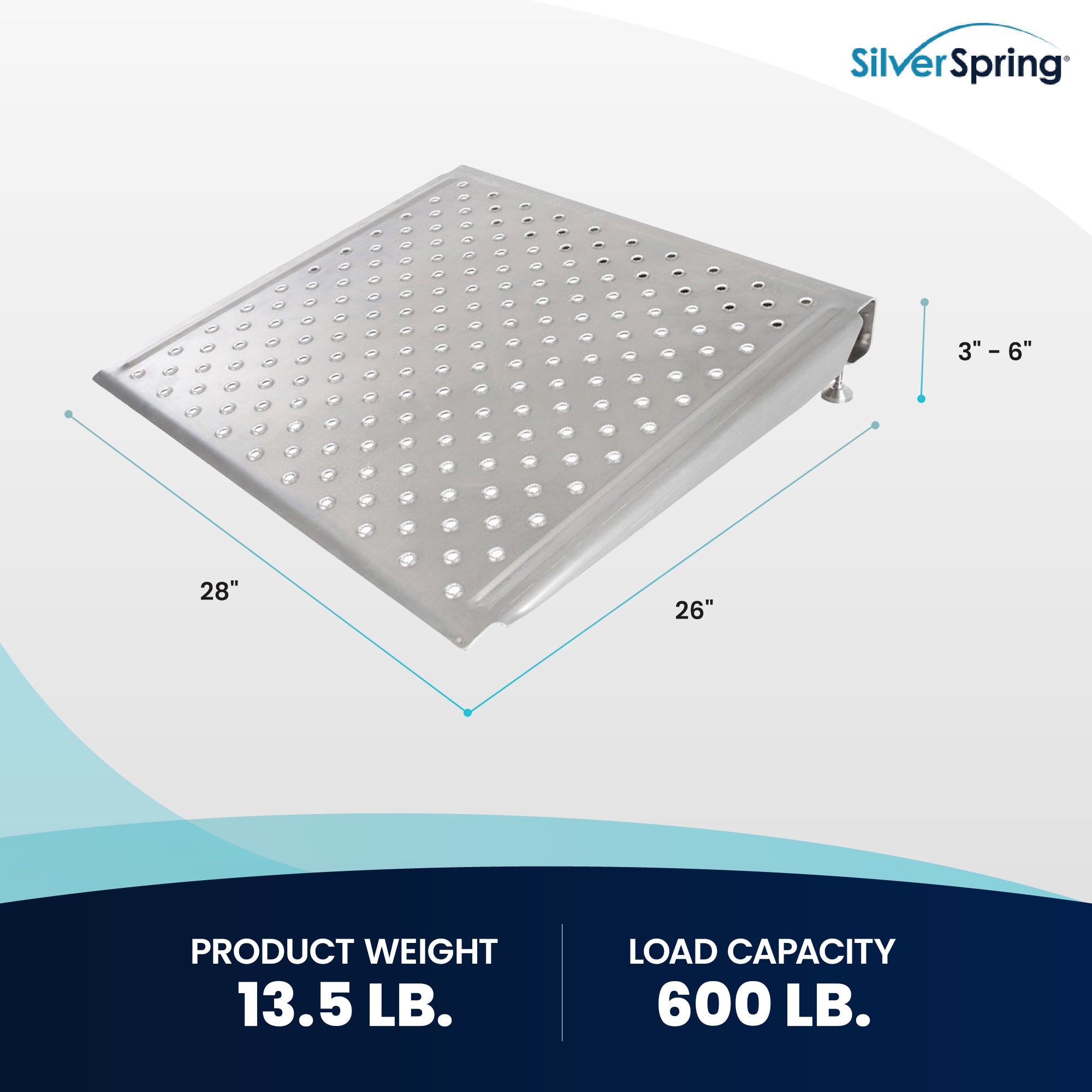 Silver Spring 26 In Adjustable Aluminum Wheelchair Door Threshold Ramp(Open Box)