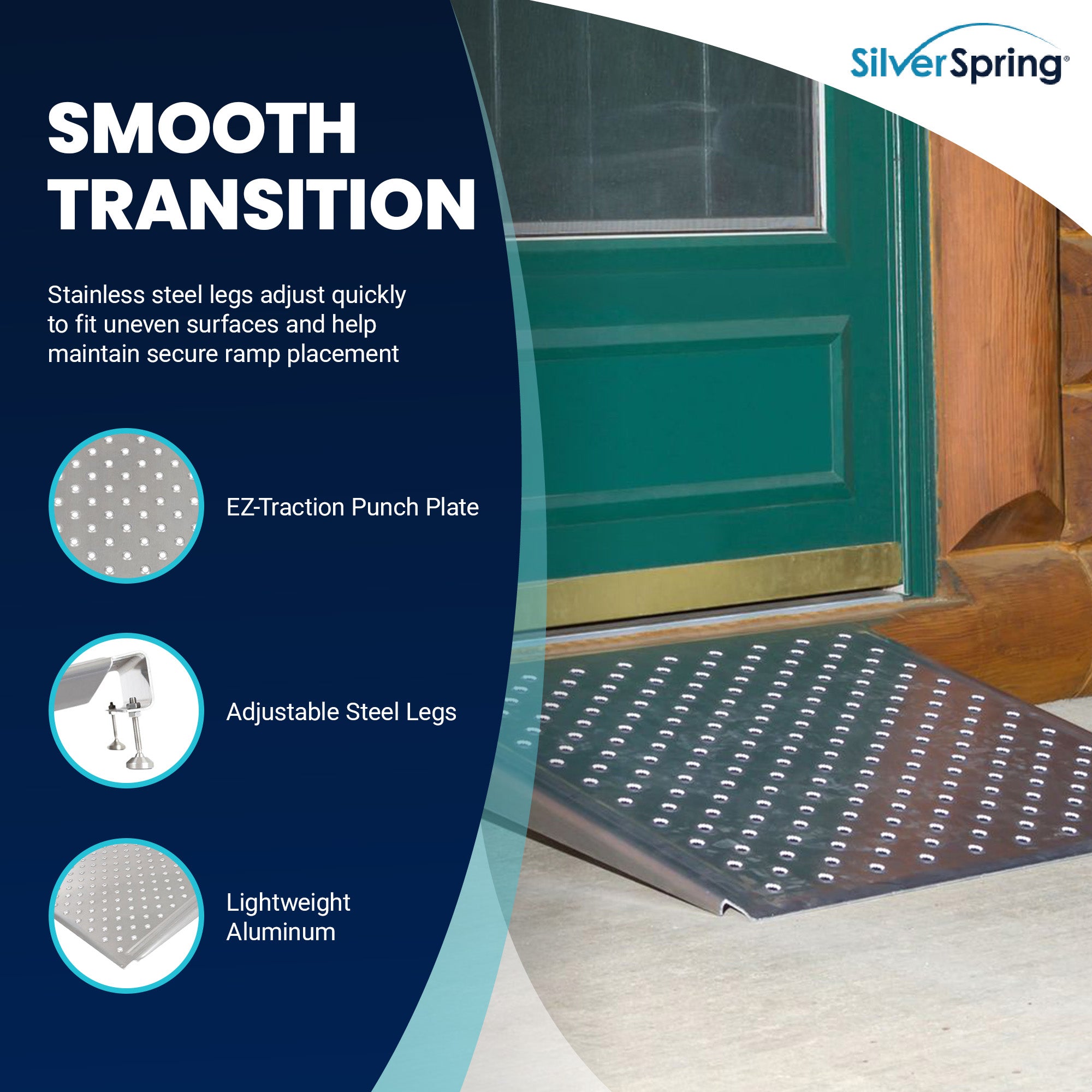 Silver Spring 26 In Adjustable Aluminum Wheelchair Door Threshold Ramp(Open Box)