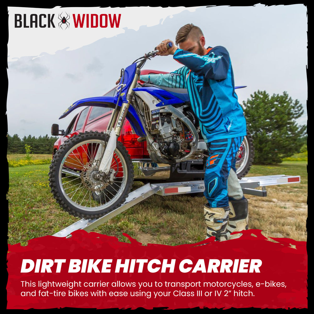 Black Widow Aluminum Dirt Bike Hitch Carrier with 6-Foot Ramp, 400 Lb Capacity