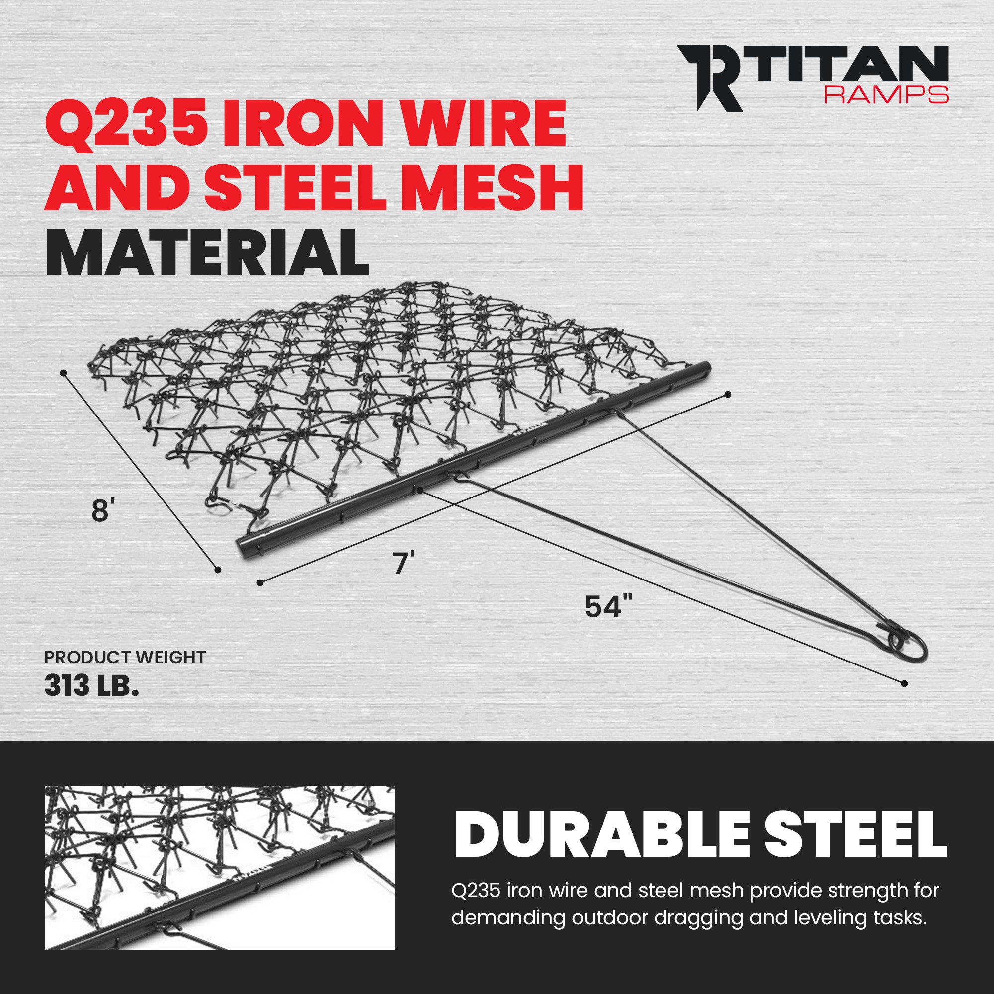 Titan Ramps ATV UTV Chain Tow Behind Drag Harrow, Heavy Duty Steel Mesh, 7’ x 8’ - VMInnovations