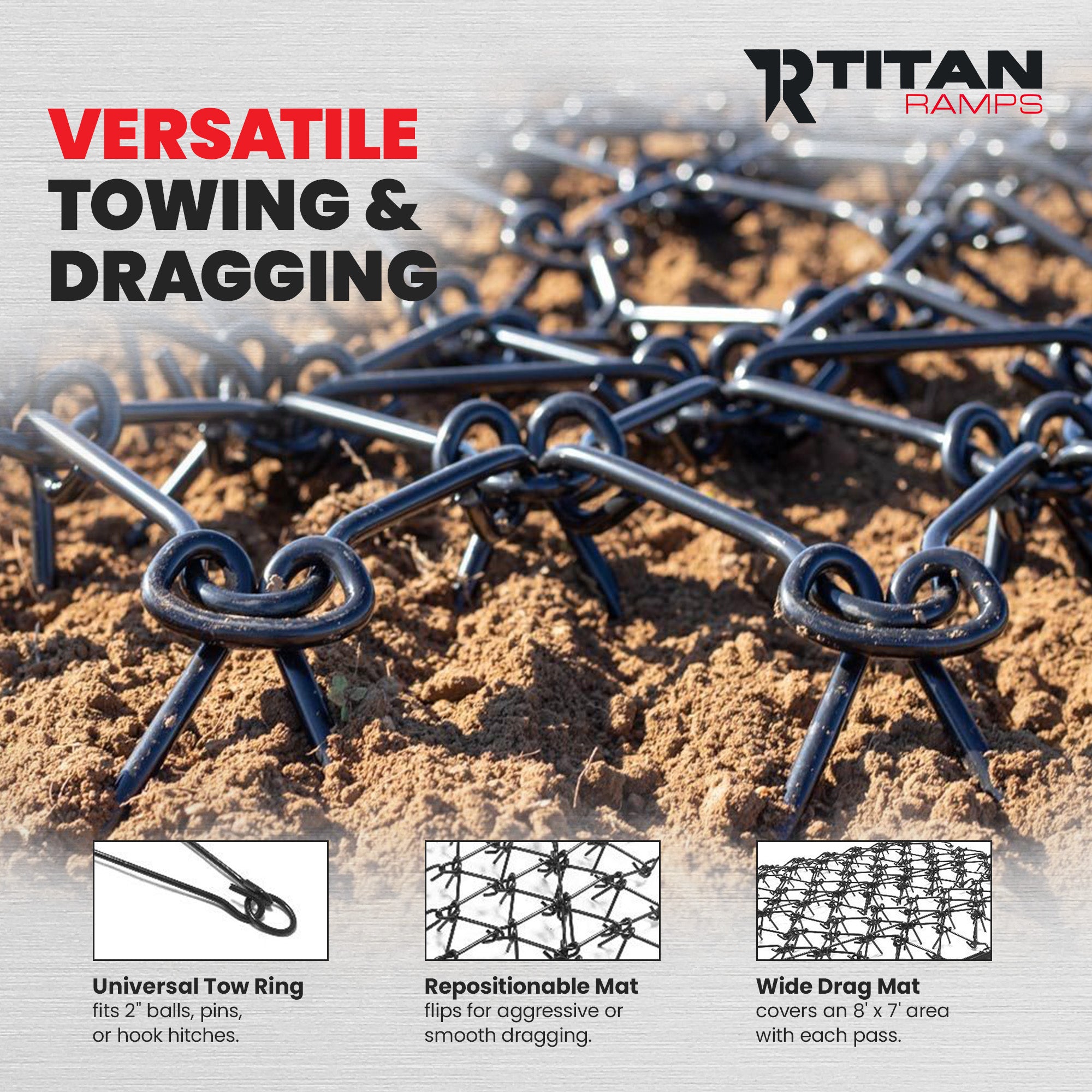Titan Ramps ATV UTV Chain Tow Behind Drag Harrow, Heavy Duty Steel Mesh, 7’ x 8’ - VMInnovations