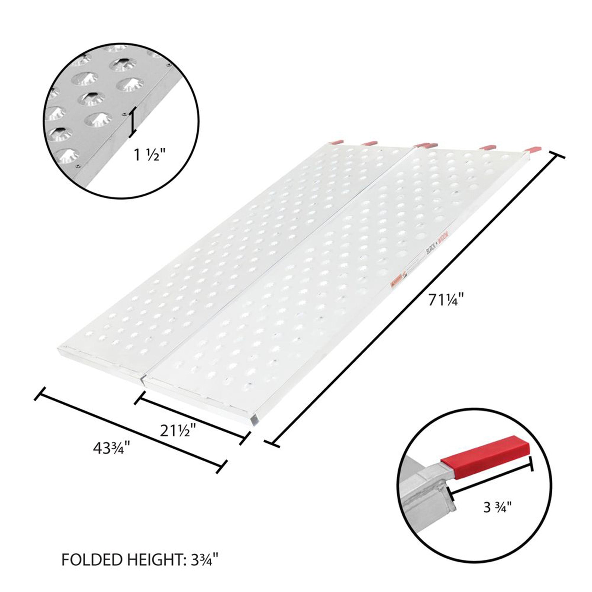 Black Widow 61.25" x 44" Aluminum Folding ATV Ramp, 1500 Lb Truck Loading Ramp