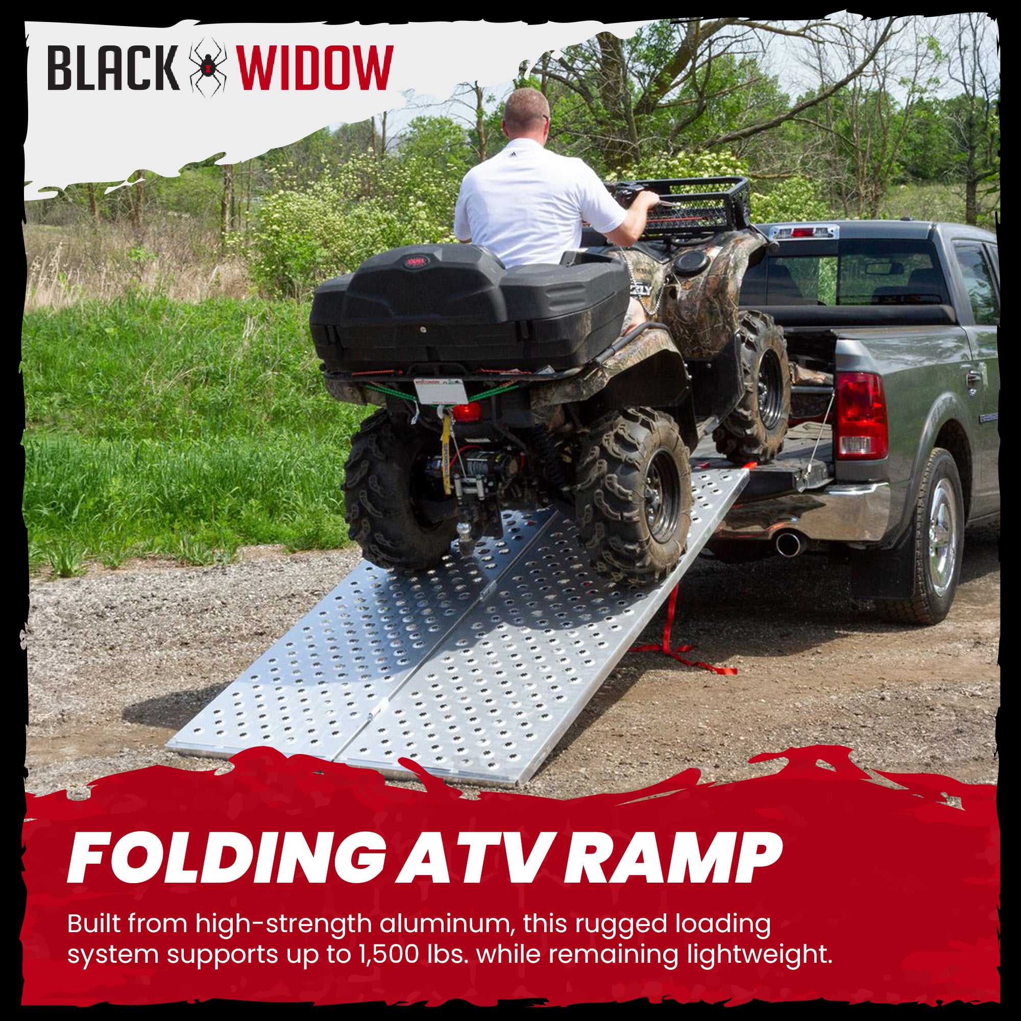 Black Widow 61.25" x 44" Aluminum Folding ATV Ramp, 1500 Lb Truck Loading Ramp - VMInnovations