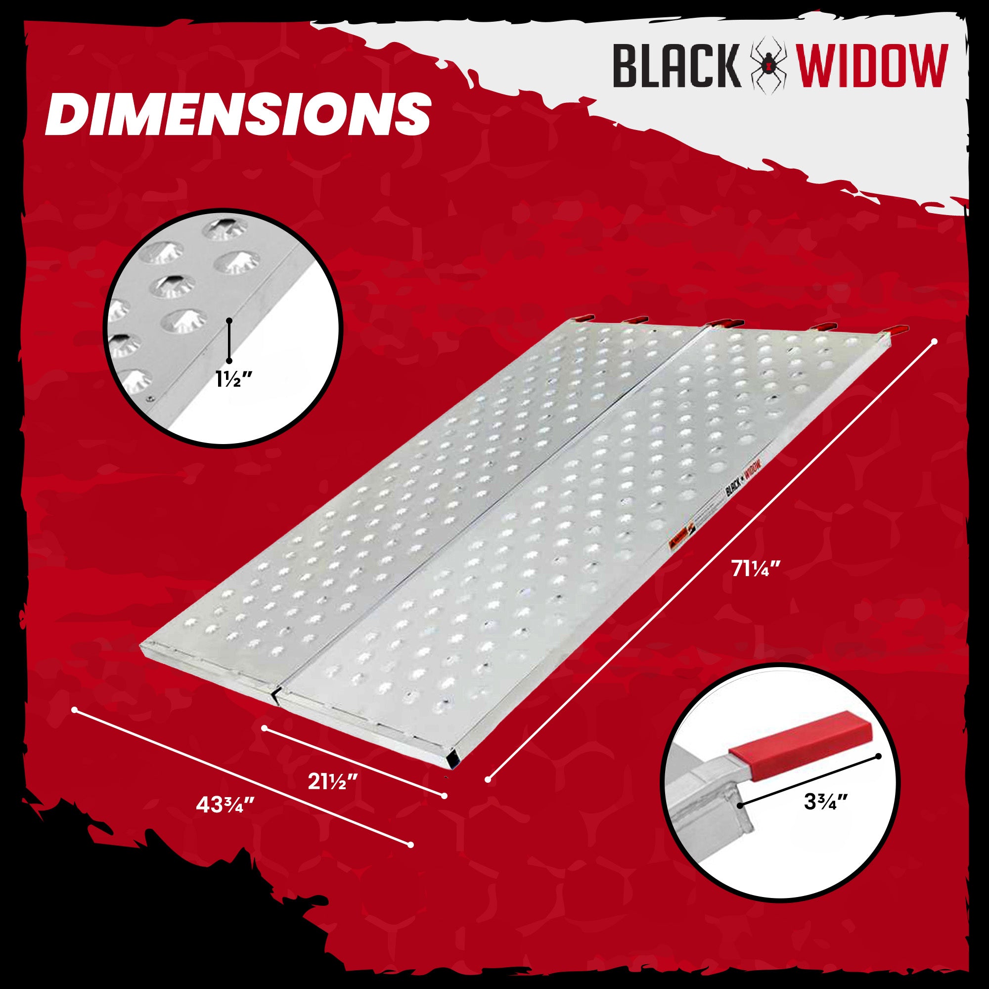 Black Widow 61.25" x 44" Aluminum Folding ATV Ramp, 1500 Lb Truck Loading Ramp - VMInnovations