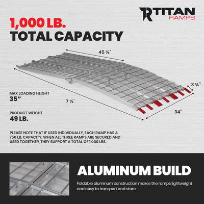 Titan Ramps 7.5 Ft Aluminum Motorcycle Loading Ramp, 1,000 Lb Capacity, Silver - VMInnovations