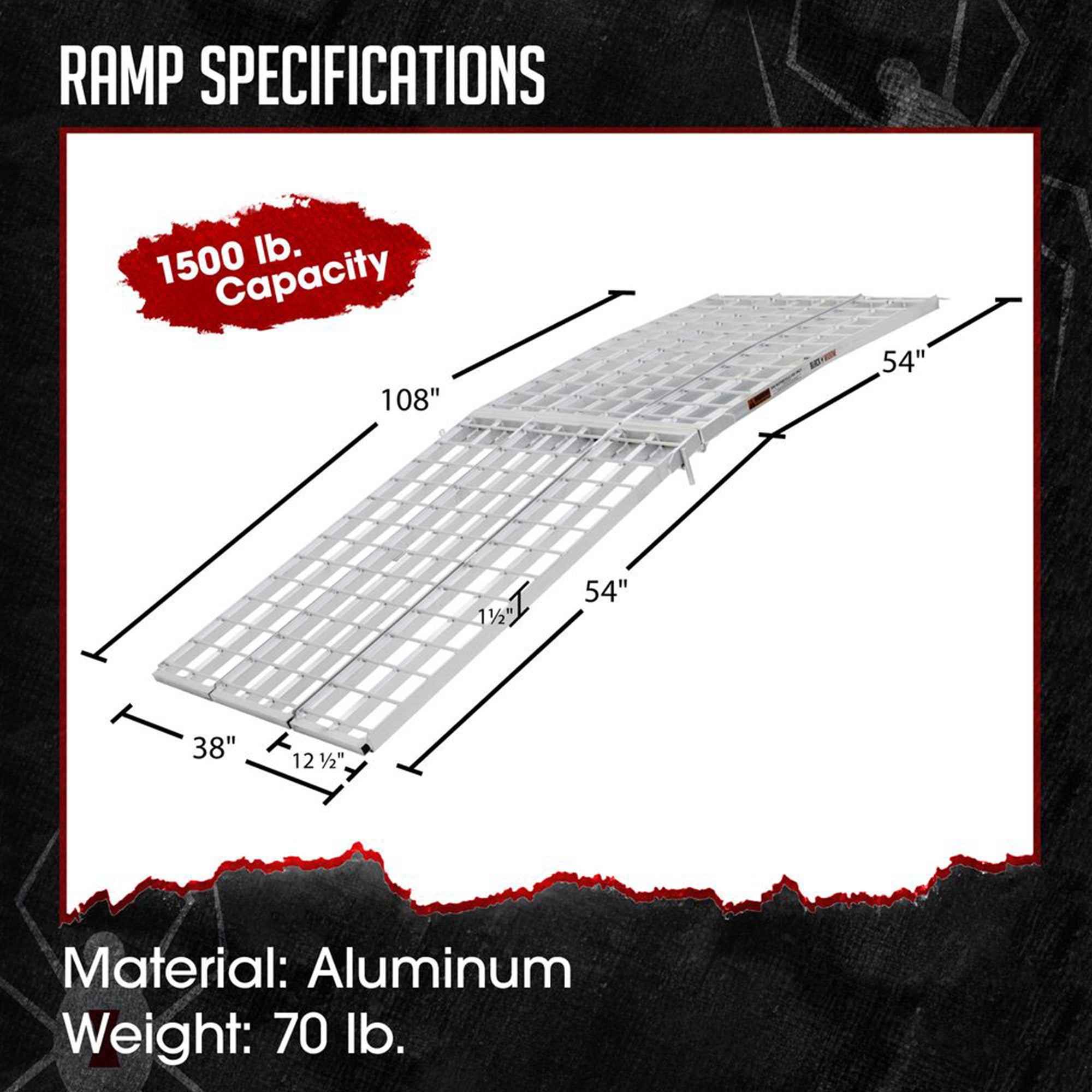 Black Widow 9' Aluminum Folding Motorcycle Ramp, 1500 Lb Ride-Up Loading Ramps