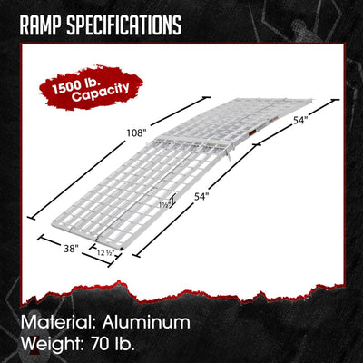 Black Widow 9' Aluminum Folding Motorcycle Ramp, 1500 Lb Ride-Up Loading Ramps