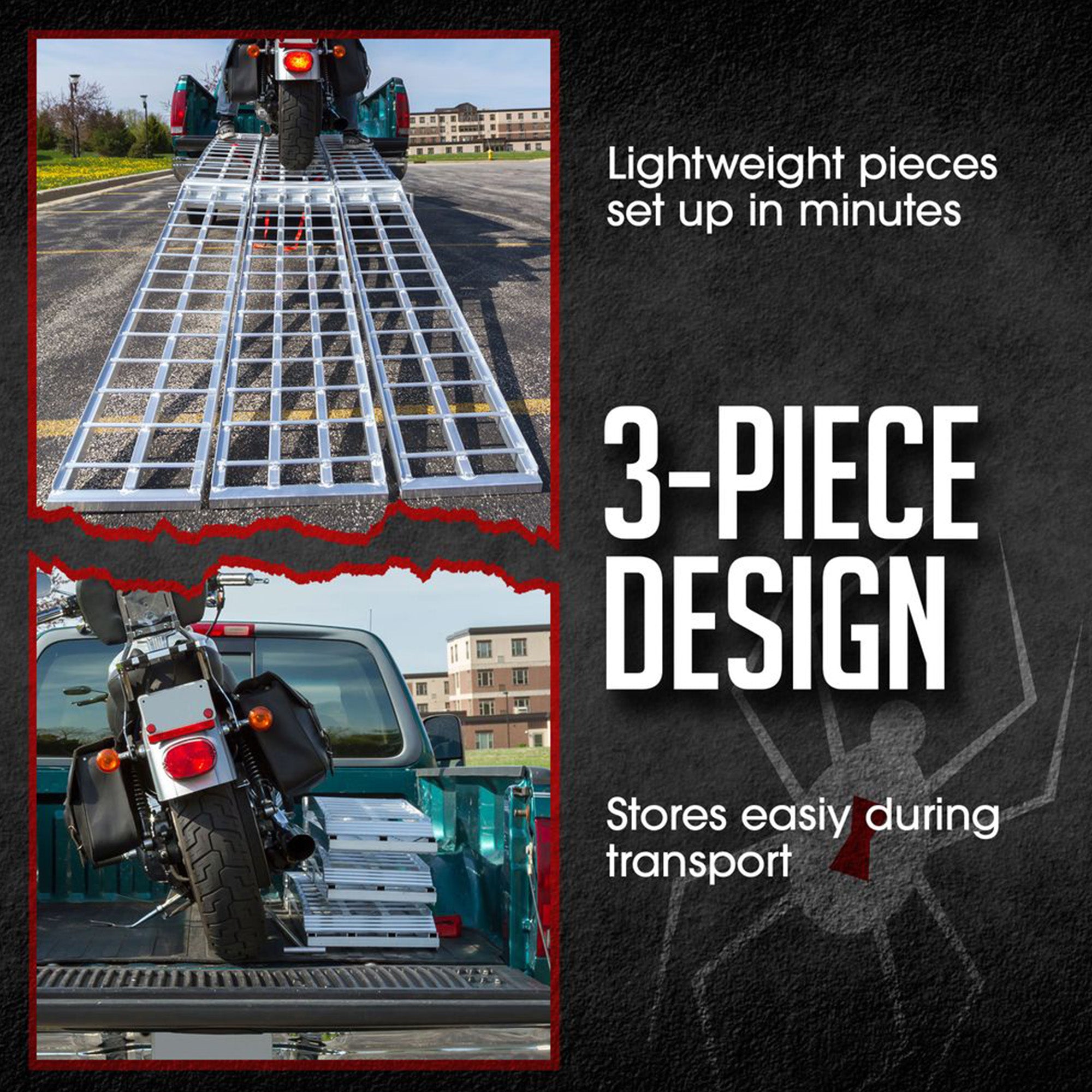 Black Widow 9' Aluminum Folding Motorcycle Ramp, 1500 Lb Ride-Up Loading Ramps