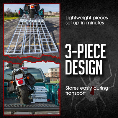 Black Widow 9' Aluminum Folding Motorcycle Ramp, 1500 Lb Ride-Up Loading Ramps